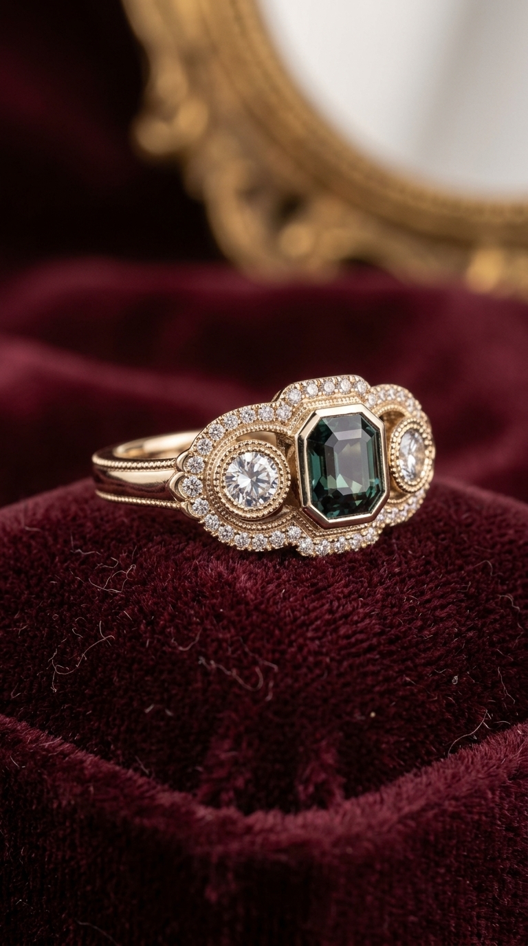 Bague « Forêt Profonde » — Émeraude et halo